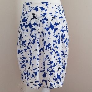 Anthropologie Odille Silk Blue Cream Skirt Pockets